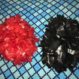 red and black pompoms